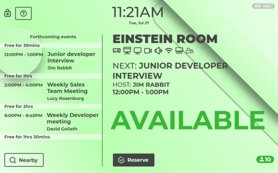 Meeting room display interface 