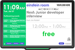Door Tablet room booking display showing real-time meeting room availability”