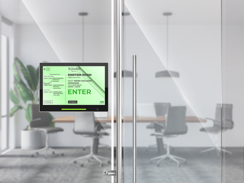 DT-NXT 10.1-inch Android device mounted onto glass wall