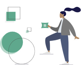 User interacting with abstract shapes representing branded digital workspace customization