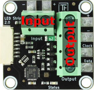 The following image depicts the interfaces of the LED Strip Bricklet 2.0.