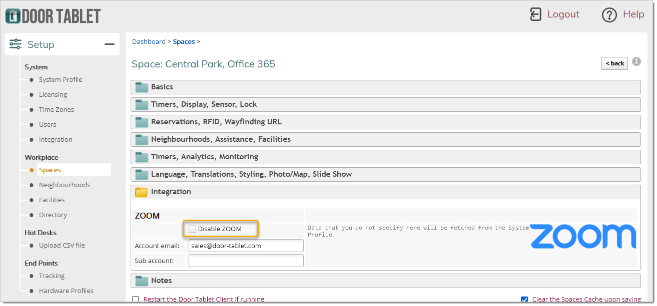 In each resource, once ZOOM is enabled in the Integration area, the following will show. If you enabled ZOOM globally you may disable it locally: