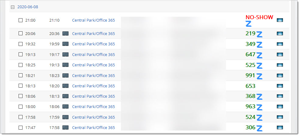 Meetings for which a ZOOM session was created will be stored with reservations: