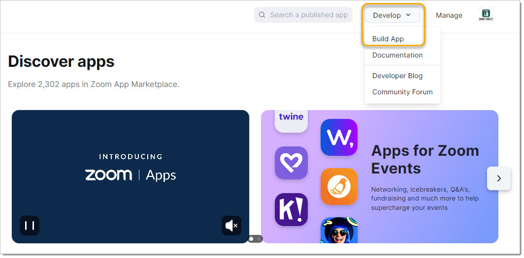 Now, click on Develop/Build App, as follows: